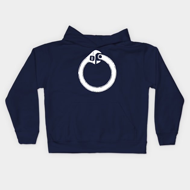 Ouroboros Wrench (hand drawn white) Kids Hoodie by SMcGuire